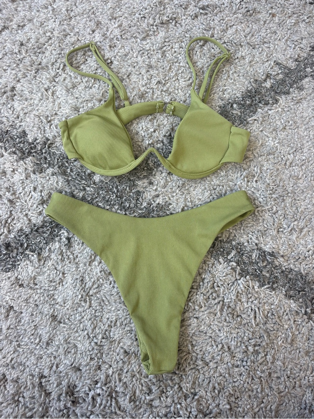 Ribbed Olive Green Underwire Bikini Set